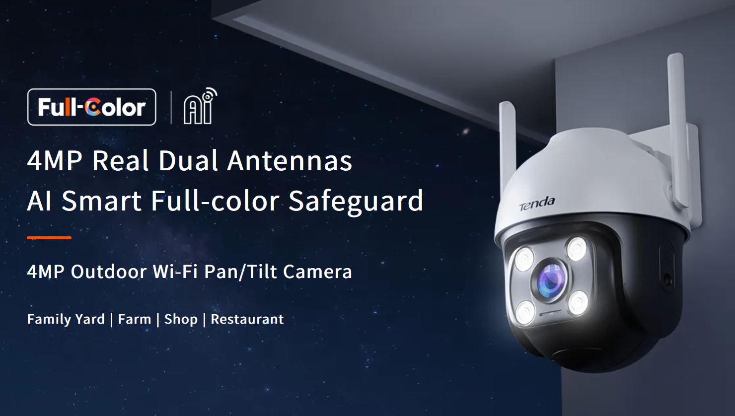 Tenda RH7-WCA - Vonkajšia otočná IP65 WiFi 4MPx kamera, nočná LED, audio, detekcia pohybu, CZ app 