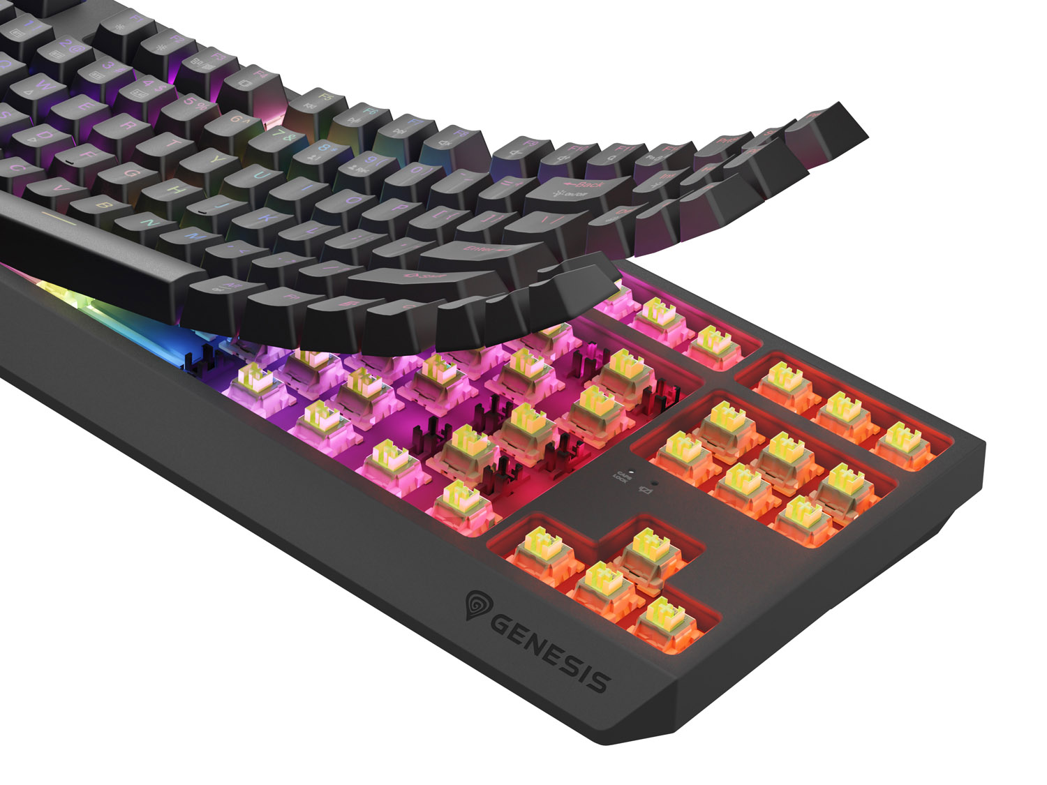 GENESIS herná klávesnica THOR 230/ TKL/ RGB/ Outemu Silent Lemon/ Bezdrôtová USB + Bluetooth/ US layout/ Č 