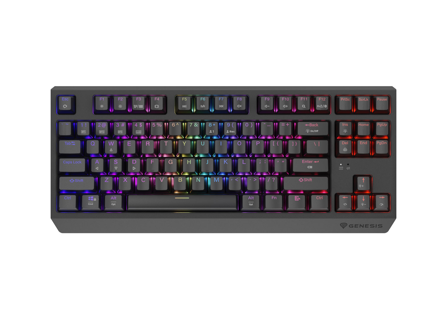 GENESIS herná klávesnica THOR 230/ TKL/ RGB/ Outemu Silent Lemon/ Bezdrôtová USB + Bluetooth/ US layout/ Č
