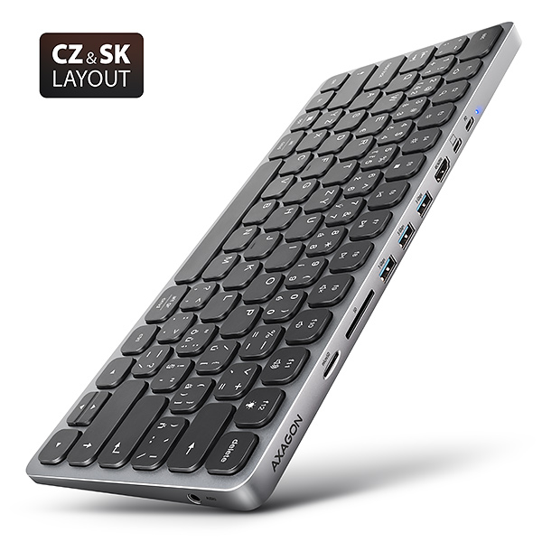 AXAGON HMC-KB-CS, USB 5Gbps hub s CZ/ SK klávesnicou, HDMI 4K/ 60Hz, 3x USB-A, SD/ mSD, audio, PD 100W