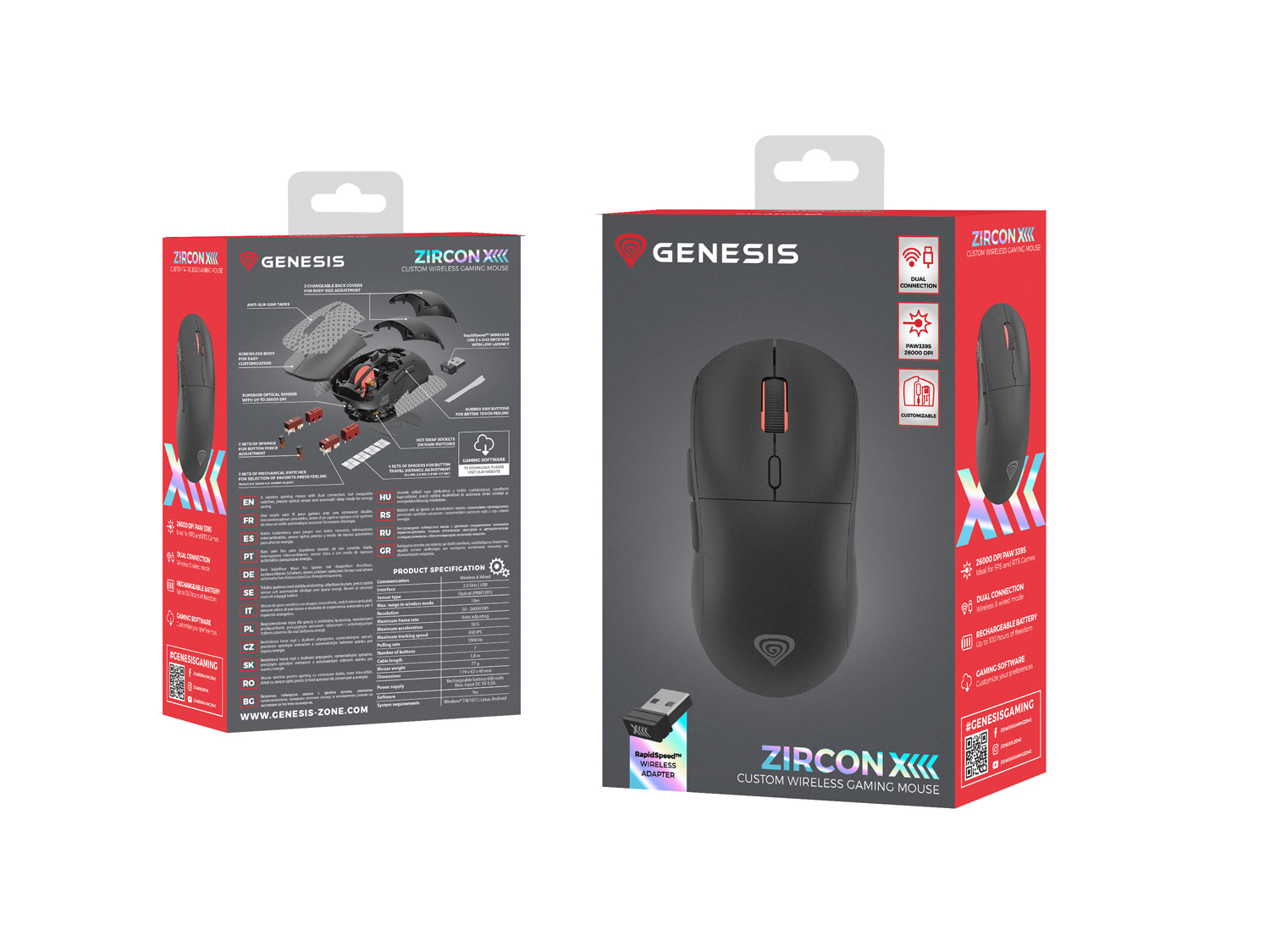 Genesis herná bezdrôtová myš ZIRCON XIII/ Herná/ Optická/ 26 000 DPI/ Bezdrôtové USB/ Čierna 