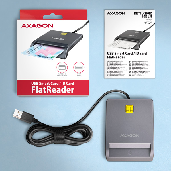 AXAGON CRE-SM3T, USB-A FlatReader čítačka kontaktných kariet Smart card (eObčanka), kábel 1.3m 
