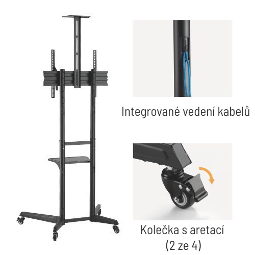 Pojazdný stojan Brateck T1040T pre TV 37"-70" 50kg 2 police 