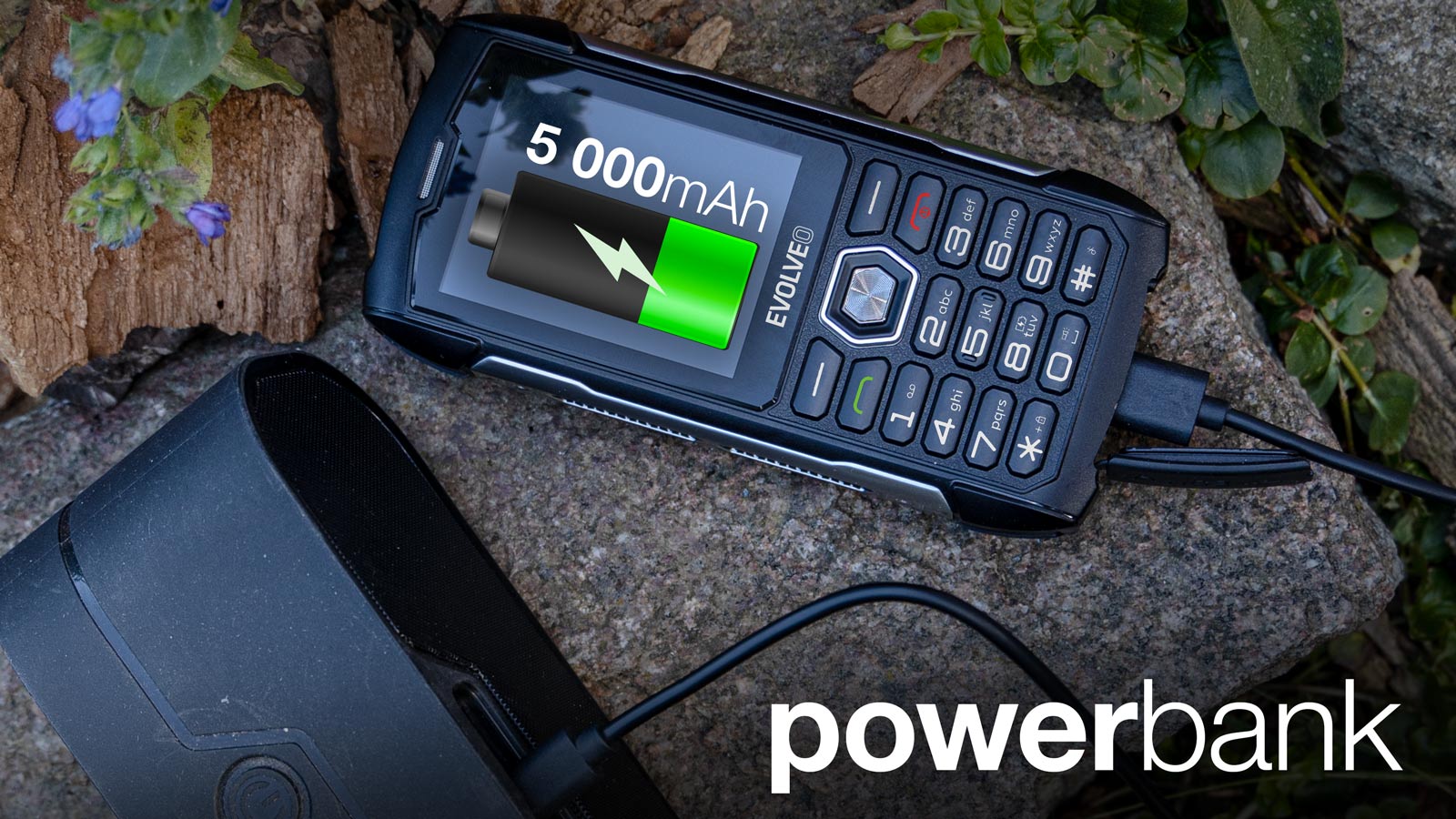 EVOLVEO StrongPhone H1, IP68 odolný Dual SIM telefón, 2, 8" LCD, 5000mAh, Powerbanka, čierno-strieborný 