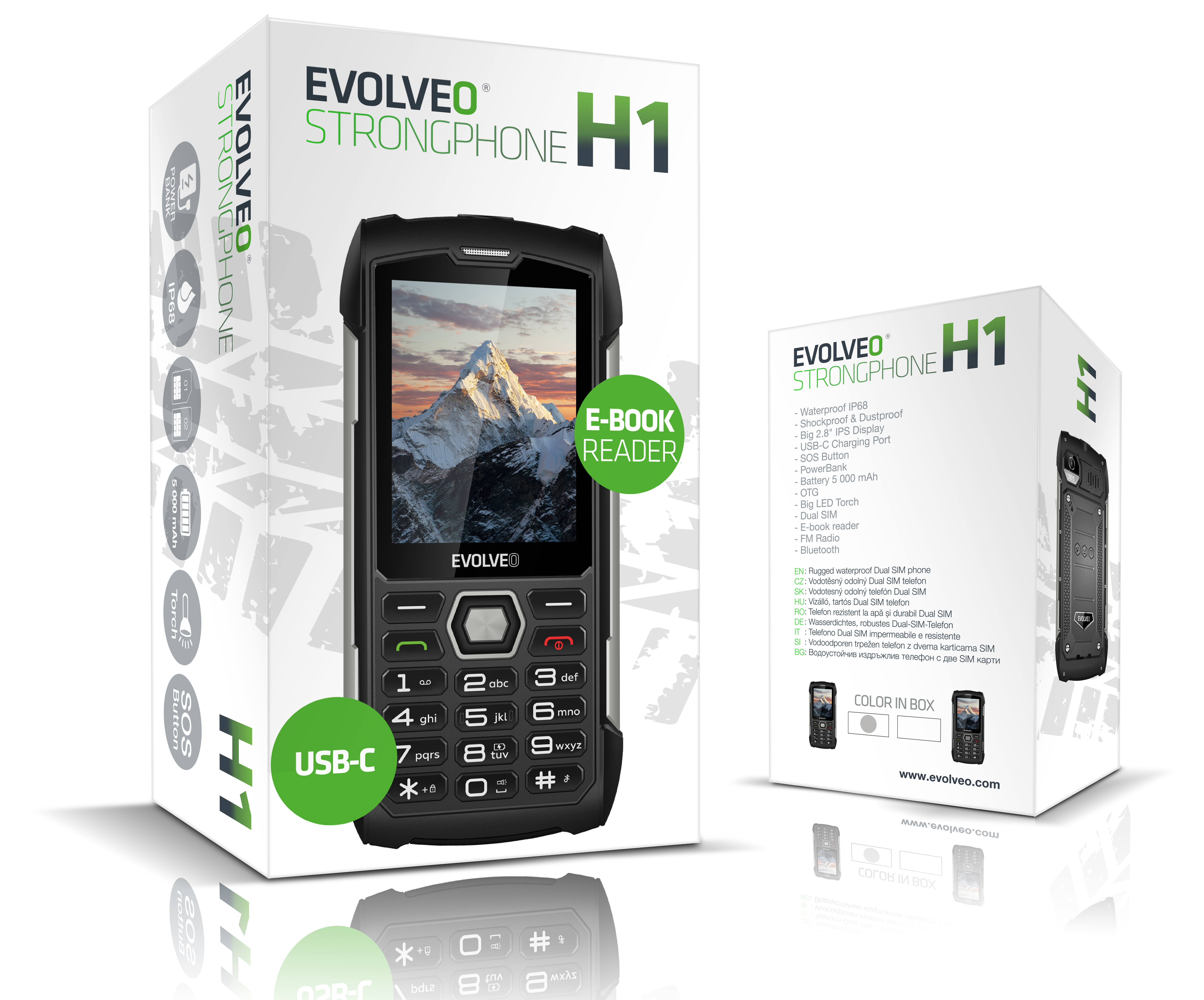 EVOLVEO StrongPhone H1, IP68 odolný Dual SIM telefón, 2, 8" LCD, 5000mAh, Powerbanka, čierno-sivý 