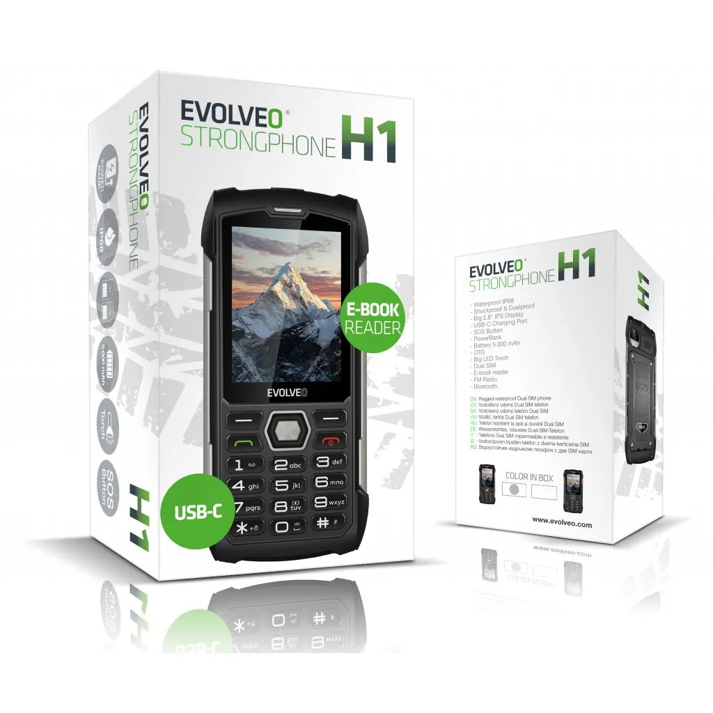 EVOLVEO StrongPhone H1, IP68 odolný Dual SIM telefón, 2, 8" LCD, 5000mAh, Powerbanka, čierno-sivý 