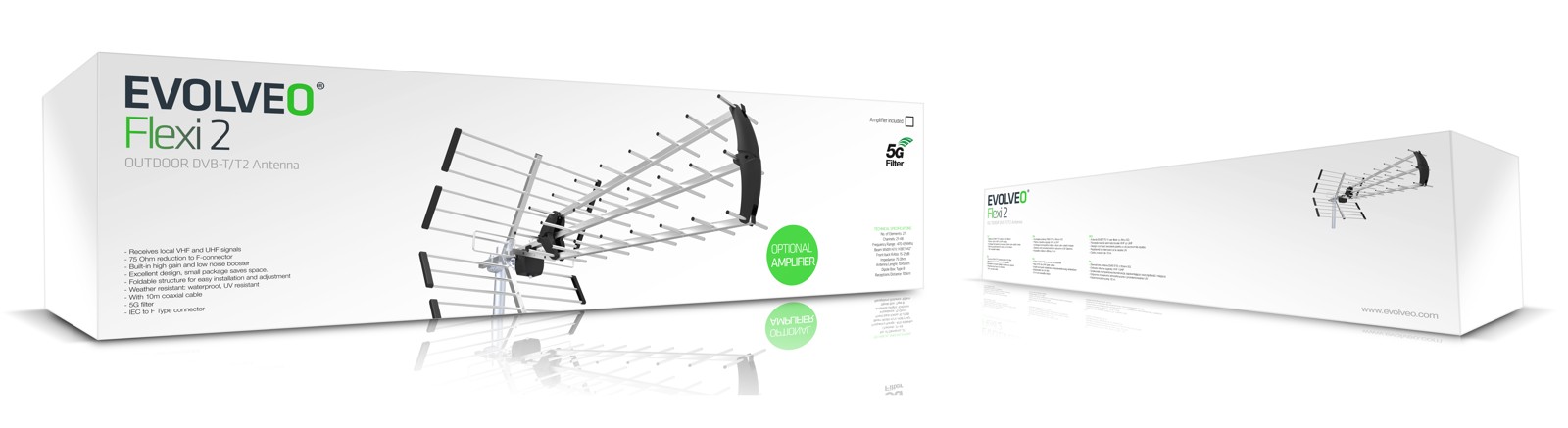 EVOLVEO Flexi 2, pasívna vonkajšia DAB+/ DVB-T2 anténa, filter LTE, 4G, 5G 
