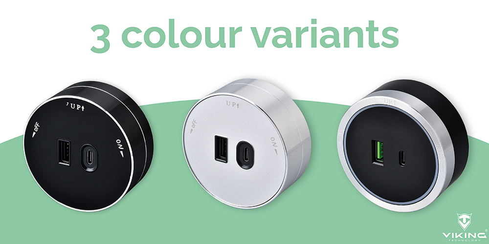 Zásuvkový modul Viking A60SB, strieborno-čierna/ výstupy - 1xUSB-A, 1xUSB-C/ výkon až 2500W/ 230V, 16A, 50Hz 