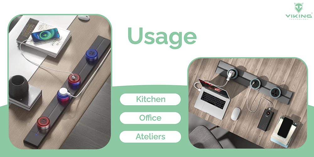 Zásuvkový modul Viking A60SB, strieborno-čierna/ výstupy - 1xUSB-A, 1xUSB-C/ výkon až 2500W/ 230V, 16A, 50Hz 