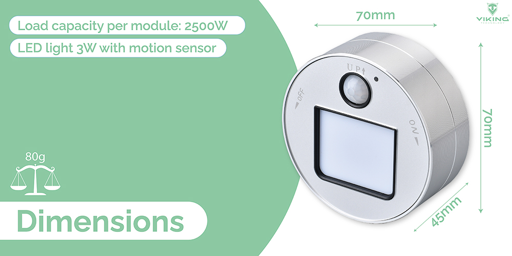 Zásuvkový modul Viking A20B, čierna/ LED svetlo 3W/ Pohybový senzor/ 230V, 16A, 50Hz 