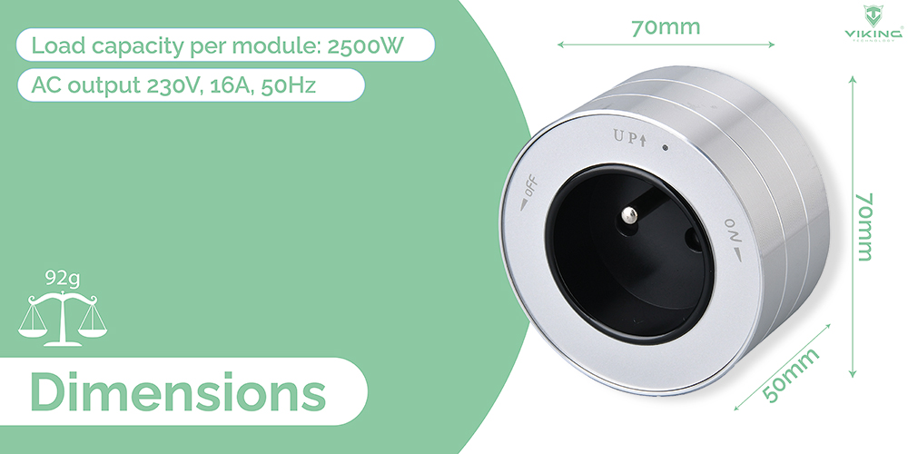 Zásuvkový modul Viking A30B, čierna/ výstupy - 1xAC/ výkon až 2500W/ 230V, 16A, 50Hz/ Zásuvka typu F 