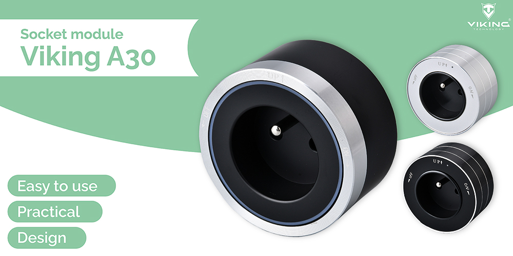 Zásuvkový modul Viking A30S, strieborná/ výstupy - 1xAC/ výkon až 2500W/ 230V, 16A, 50Hz/ Zásuvka typu F 