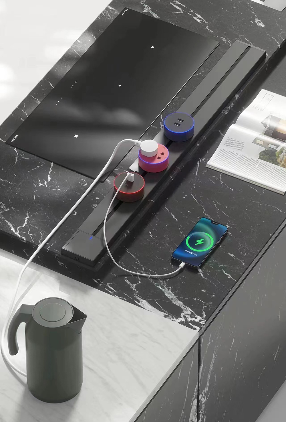 Zásuvkový modul Viking A30SB, strieborno-čierna/ výstupy - 1xAC/ výkon až 2500W/ 230V, 16A, 50Hz/ Zásuvka typ 