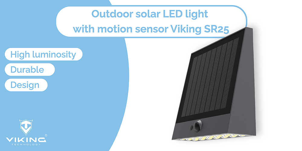 Vonkajšie solárne LED svetlo Viking SR25/ Pohybový senzor/ 1000 lm/ 4 režimy/ IP54/ denná biela 