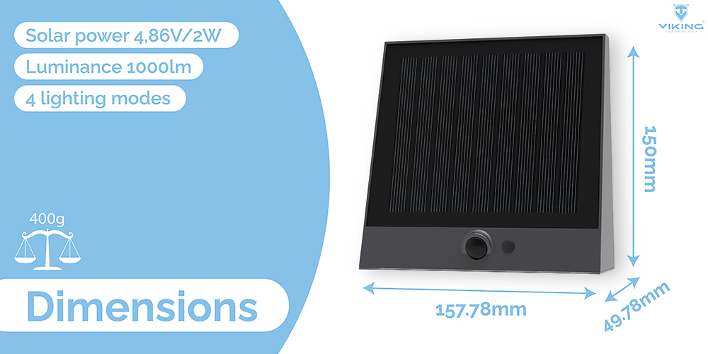 Vonkajšie solárne LED svetlo Viking SR25/ Pohybový senzor/ 1000 lm/ 4 režimy/ IP54/ denná biela 