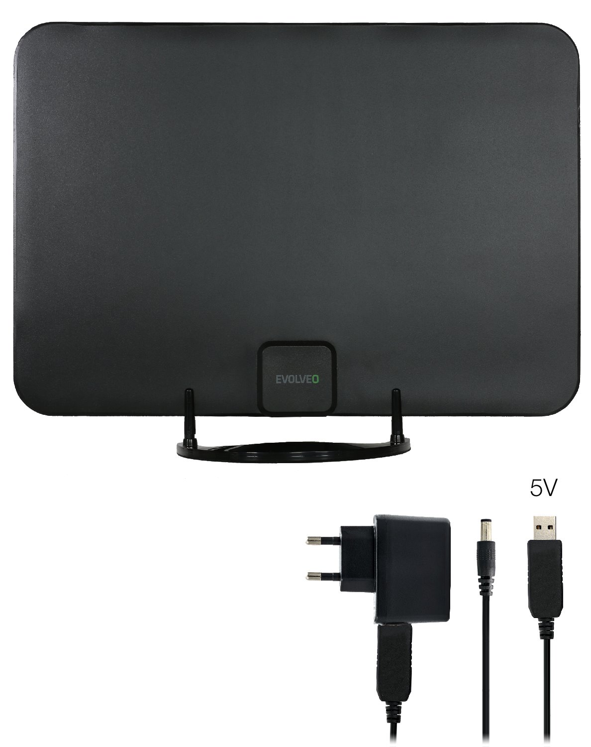 EVOLVEO Xany 2A, 230/ 5V, aktívna izbová anténa FM/ DAB+/ DVB-T2, filter LTE, 4G, 5G