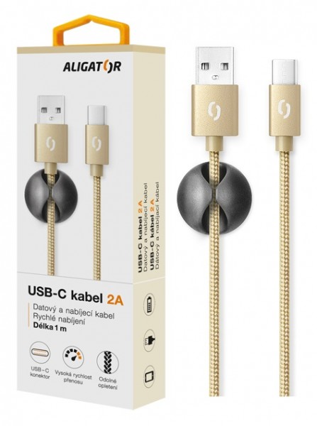 ALIGATOR PREMIUM Dátový kábel 2A, USB-C zlatý 
