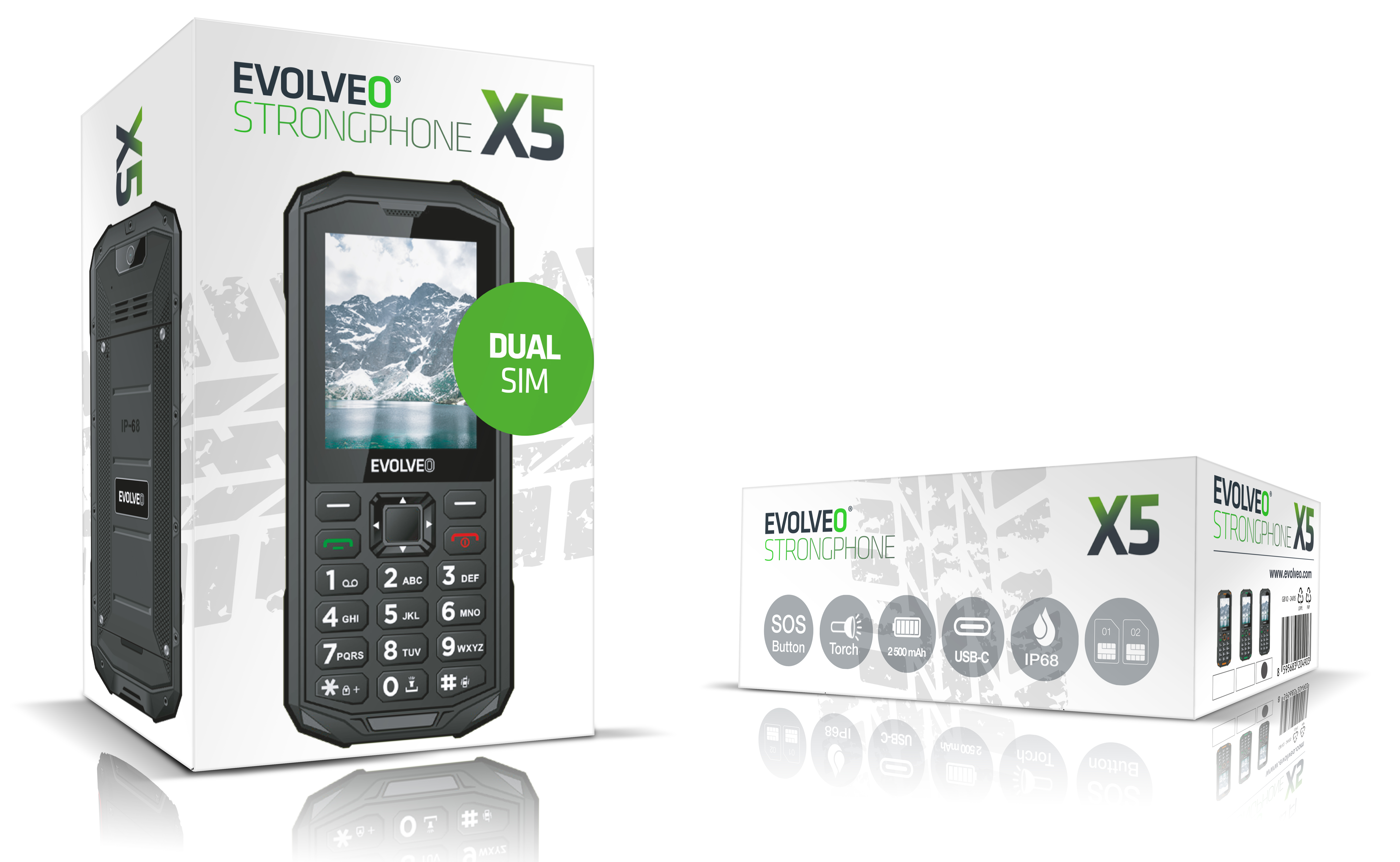 EVOLVEO StrongPhone X5, IP68 odolný Dual SIM telefón, 2, 4" LCD, 2500mAh, čierno-sivý 