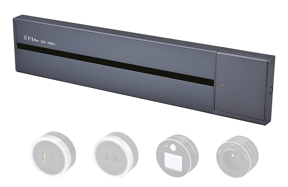 Zásuvková lišta - povrchová Viking LP60G/ 230V, 50Hz/ 60cm dĺžka/ sivá/ až 7 modulov/ IP20/ hliník/ povrchová