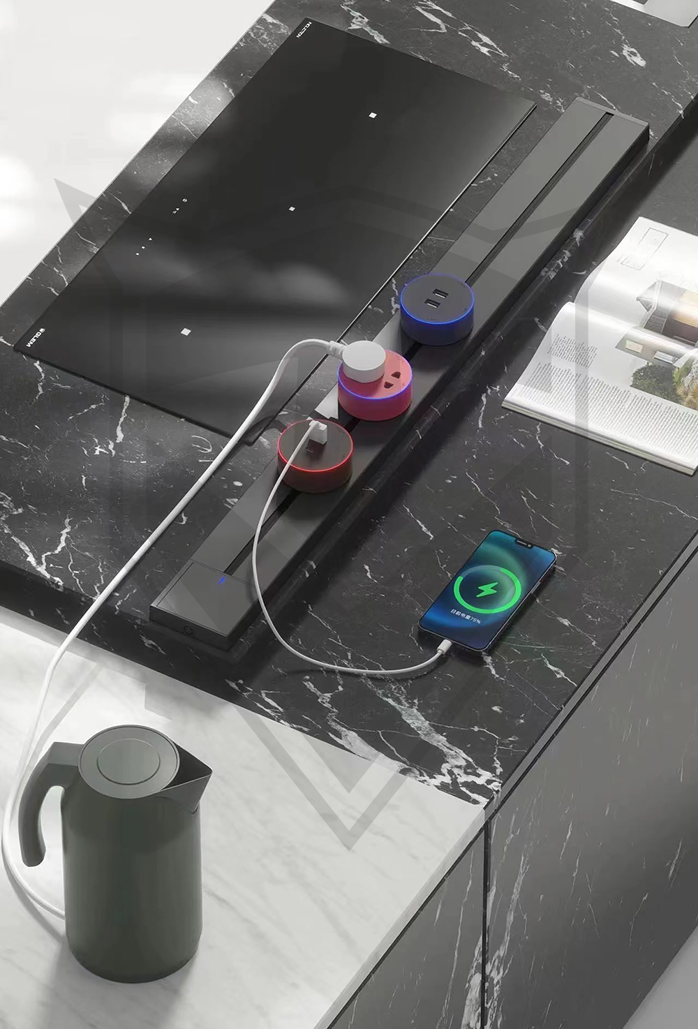 Zásuvkový modul Viking A20B, čierna/ LED svetlo 3W/ Pohybový senzor/ 230V, 16A, 50Hz 