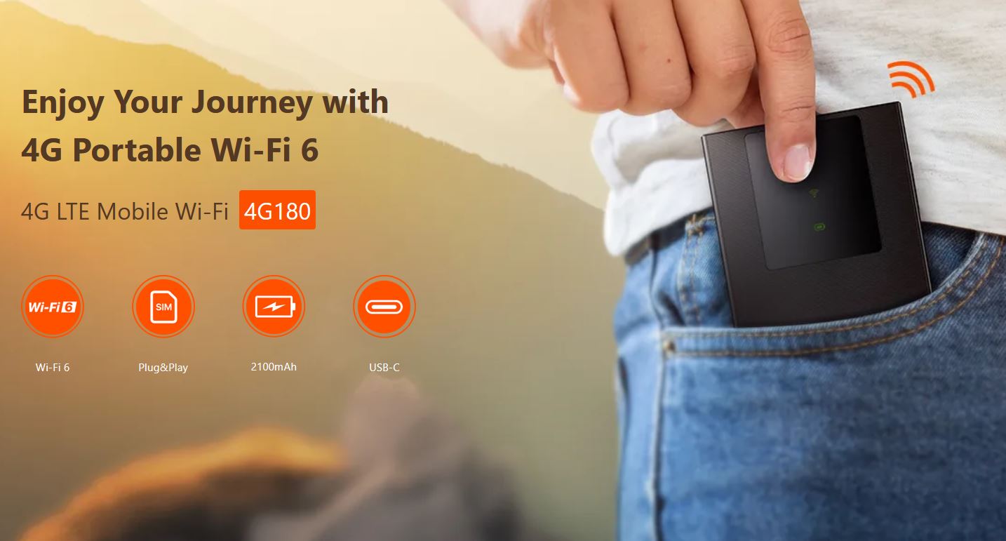 Tenda 4G180v4 4G LTE Mobile AX300 WiFi 6 batérie modem router, WPA3, USB-C, 2100 mAh, 8.5 hod. 