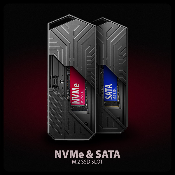 AXAGON EEM2-GAM, USB-C 10Gbps - NVMe & SATA SSD GAME M.2 box, bezskrutkový 