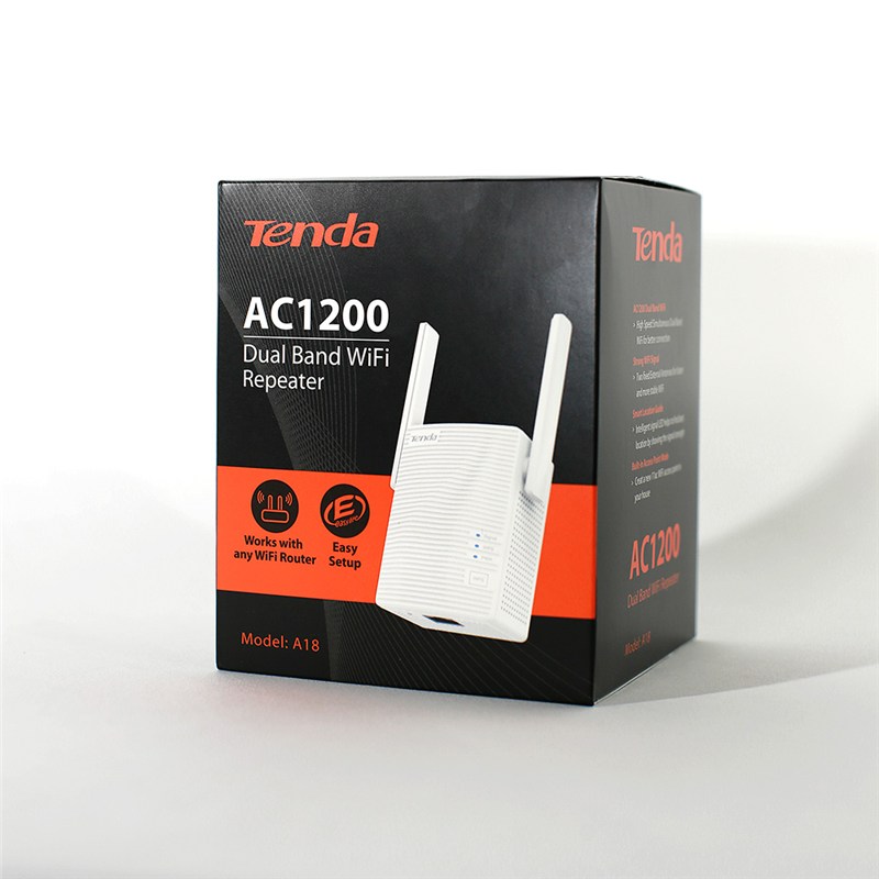 Tenda A18 - WiFi Range Extender AC1200 Dual Band, opakovač 1200 Mb/ s, 1x LAN 100 Mb/ s, WPS, 2x 2dBi 