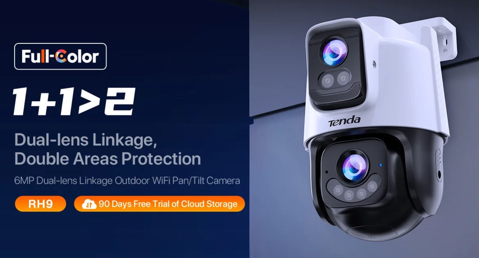 Tenda RH9-WCA - Vonkajšia otočná Dual Lens IP65 WiFi 6 MPx kamera, nočná LED, audio, detekcia, CZ app 