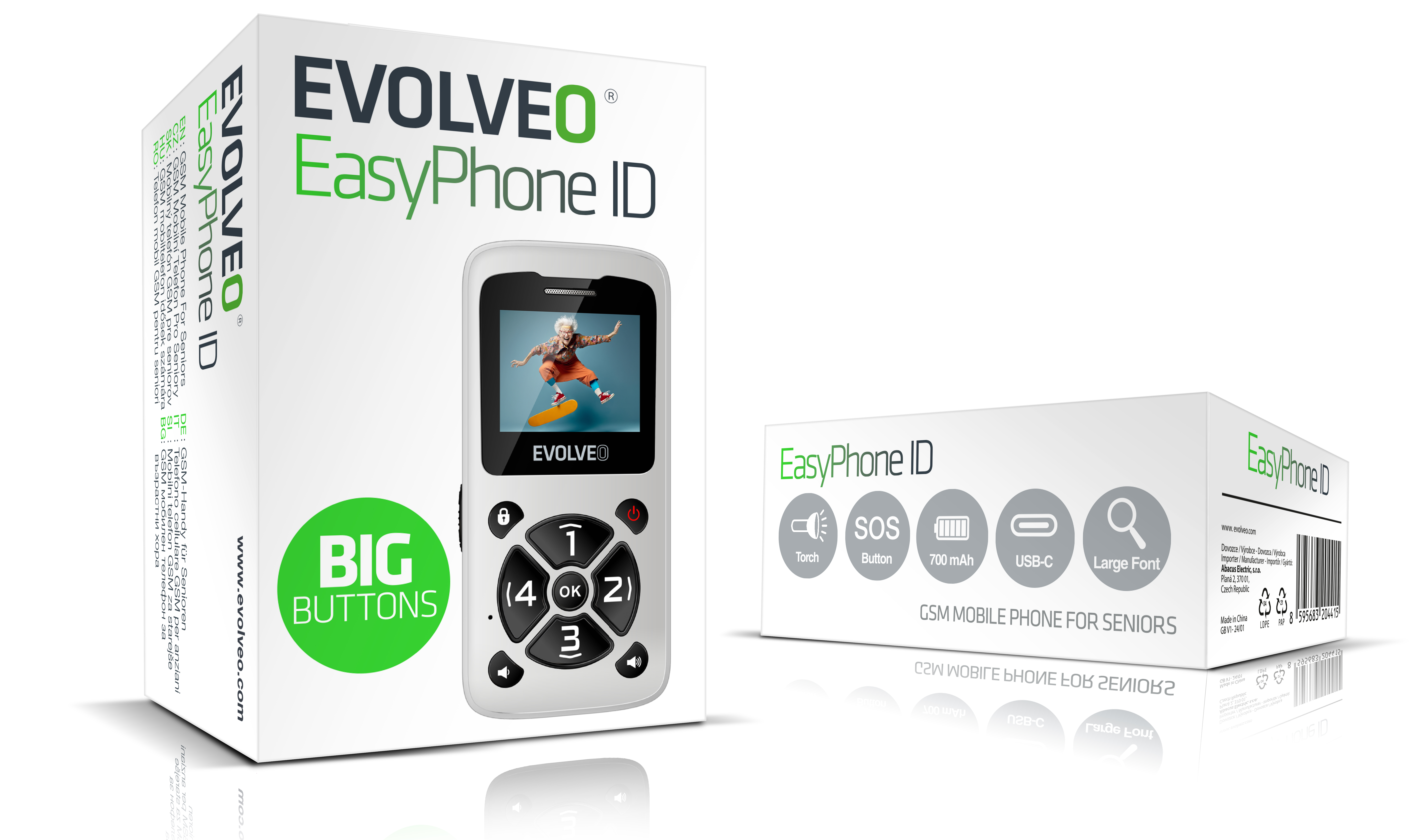 EVOLVEO EasyPhone ID, mobilný telefón pre seniorov, biela 