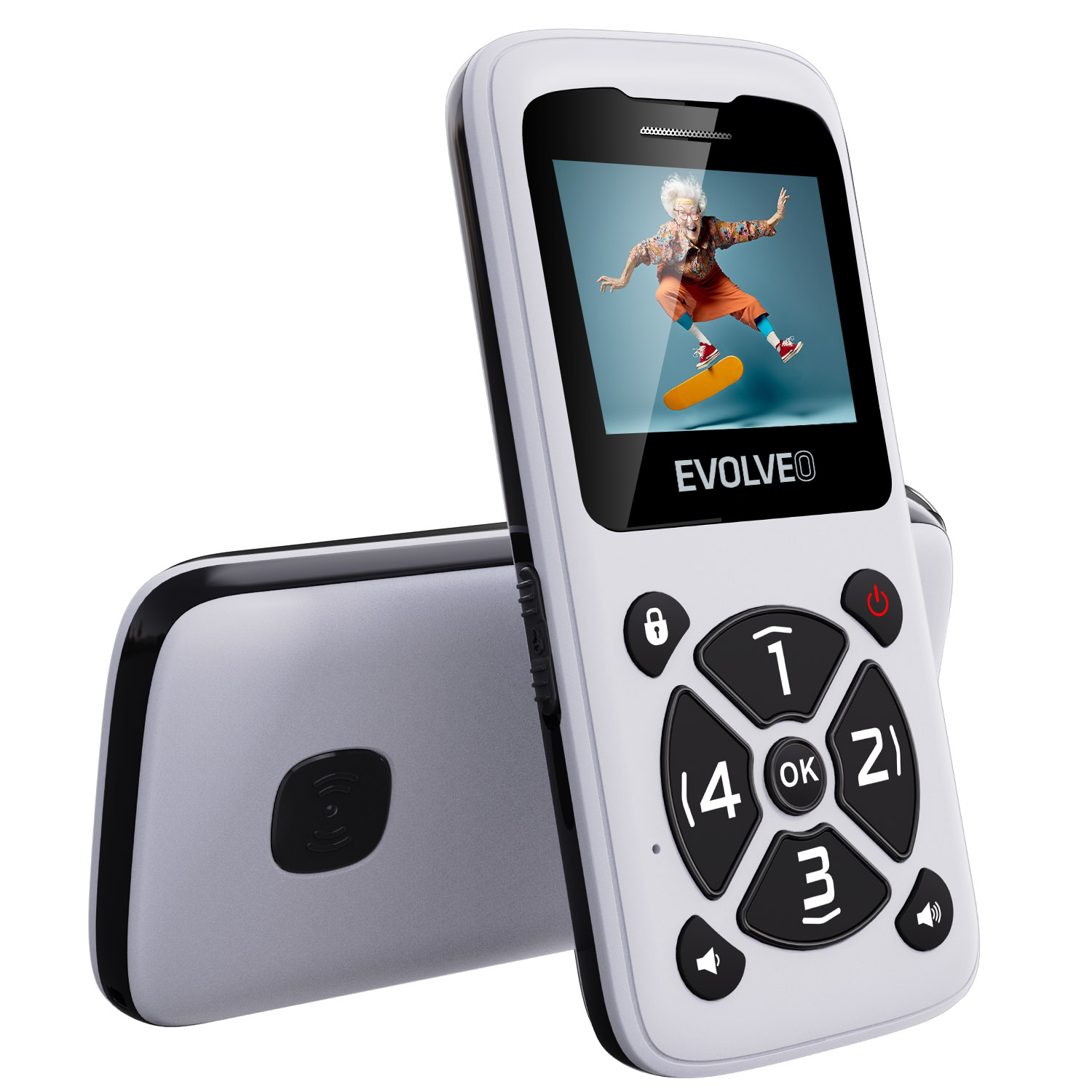 EVOLVEO EasyPhone ID, mobilný telefón pre seniorov, biela 