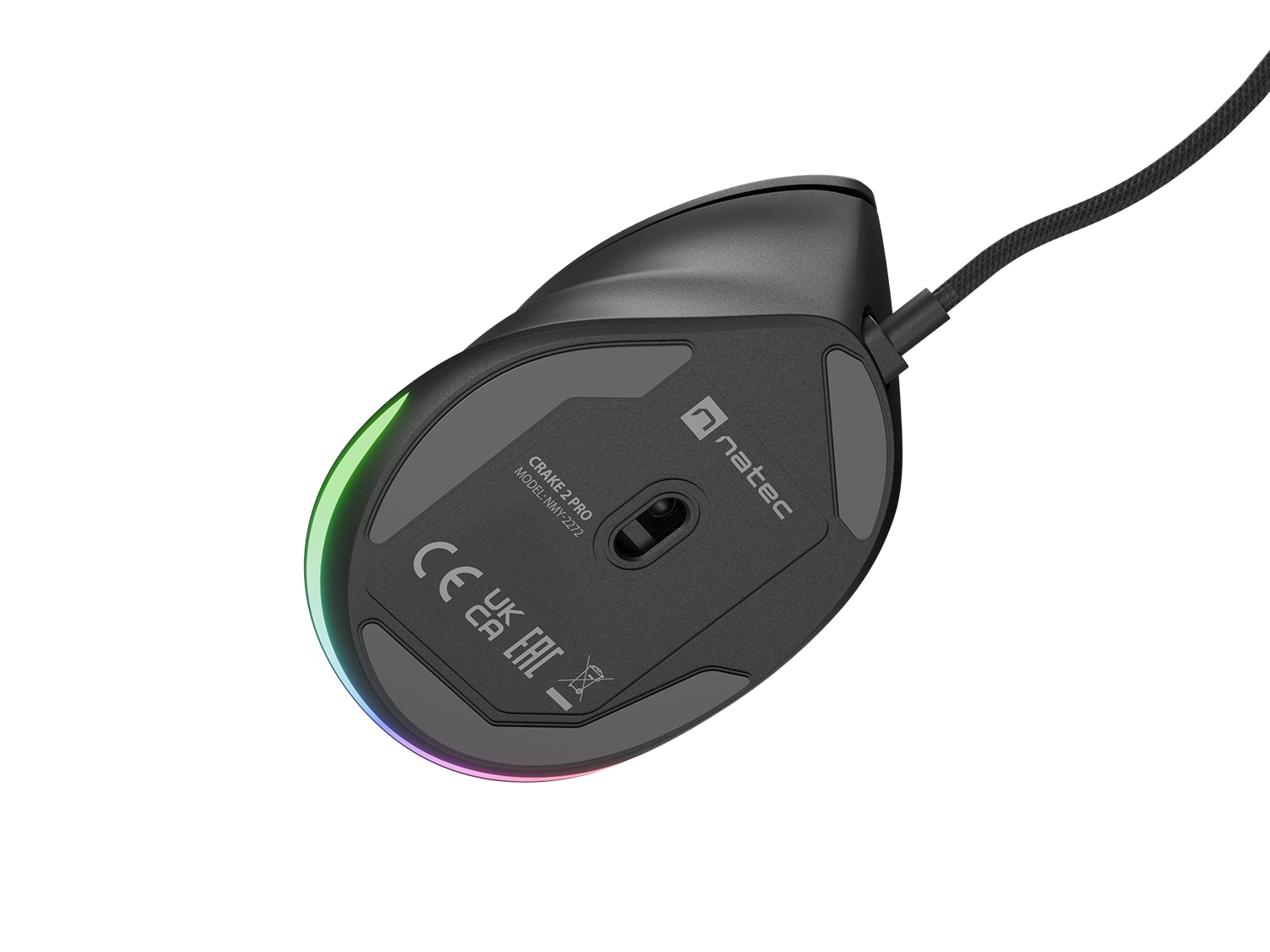 Vertikálna myš Natec CRAKE 2 PRO/ Vertikálna/ Optická/ Pre pravákov/ 12 400 DPI/ Drôtové USB-A/ Čierna 