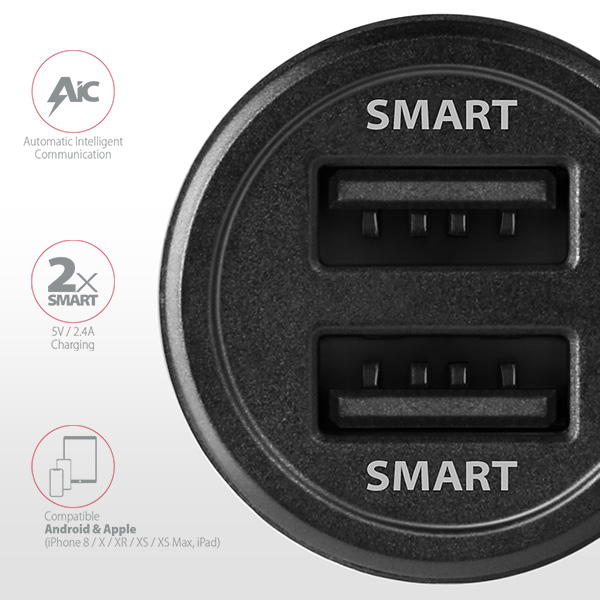 AXAGON PWC-5V5, SMART nabíjačka do auta, 2x port 5V-2.4A + 2.4A, 24W 