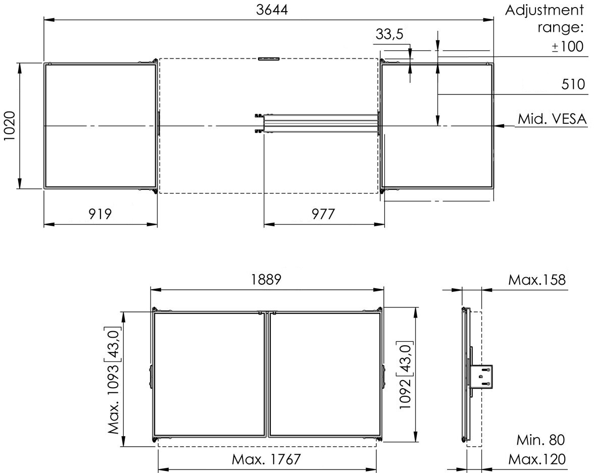 Vogel"s RISE WBS75M keramické tabule so závesmi pre 75" obrazovky na stojanoch RISE 5xxx 