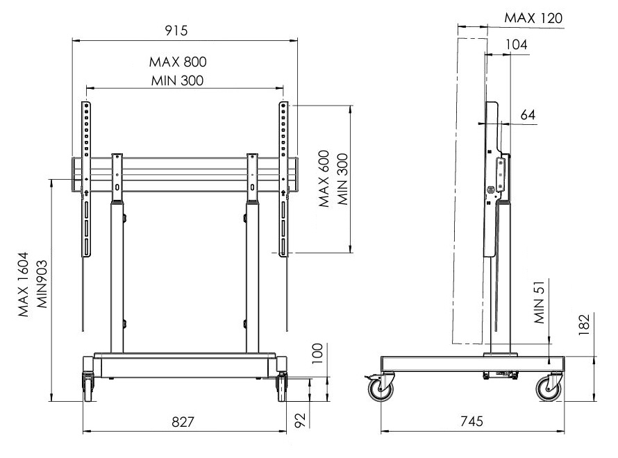 Vogel"s RISE 3205 pojazdný podlahový lift 86", dvojitý, 903-1604 mm 