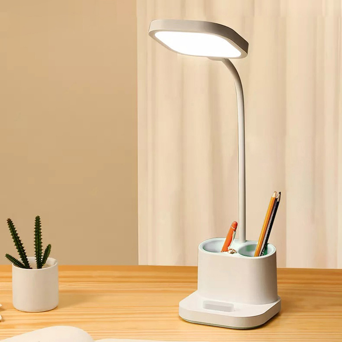 Platinet PDL008 stolná LED lampa 5W stmievateľná, integrovaná batéria 2400mAh, USB port, biela 