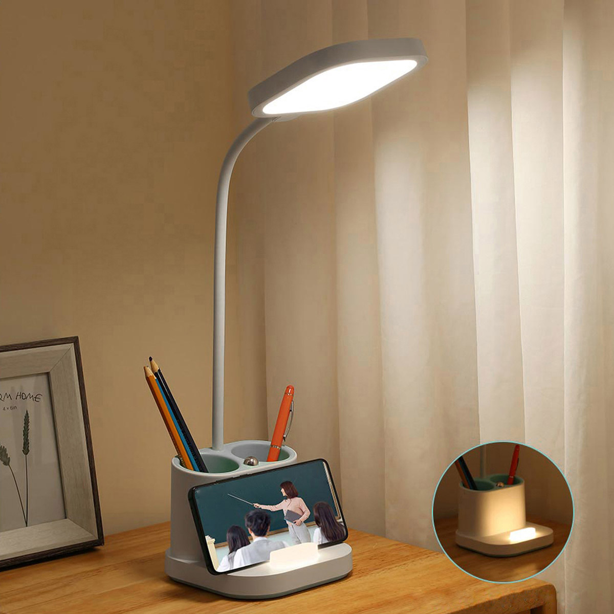 Platinet PDL008 stolná LED lampa 5W stmievateľná, integrovaná batéria 2400mAh, USB port, biela 