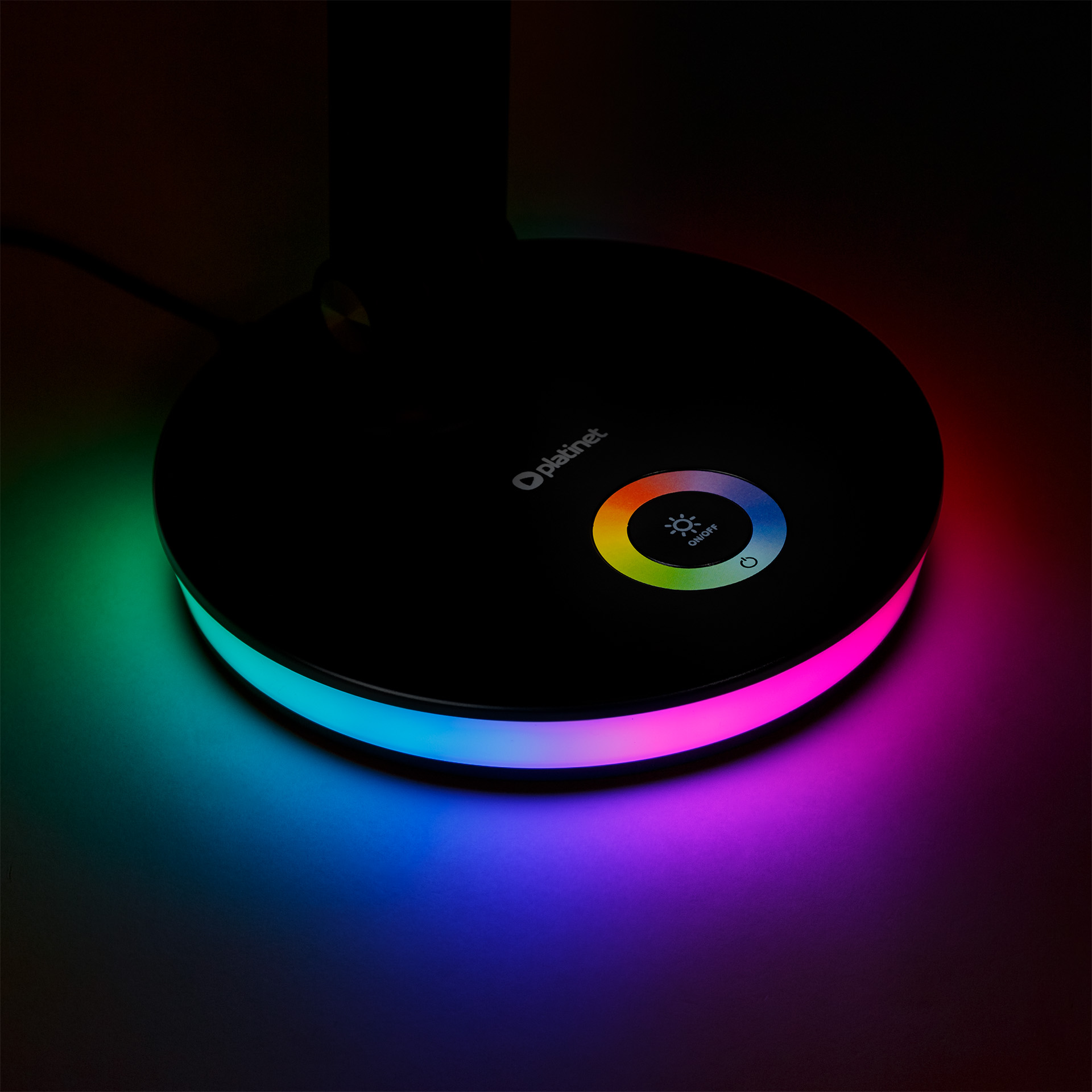 Platinet PDL400RGBB stolná LED lampa 12W stmievateľná, dotykové ovládanie, USB port, čierna 