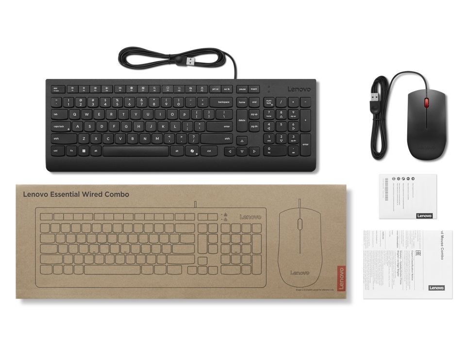 Lenovo Essential Wired Keyboard a myš A1 US sE 