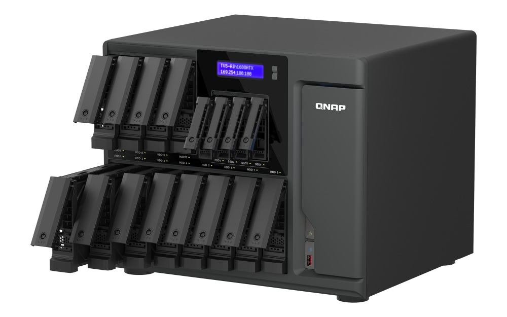 QNAP TVS-AIh1688ATX-U7-32G (Ultra 7, ZFS, 32GB DDR5 ECC RAM, 12x 3, 5" + 4x 2, 5", 2x 2, 5GbE, 2x 10GbE) 