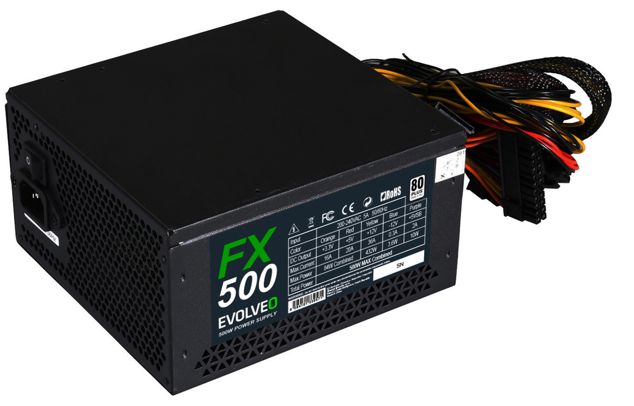 EVOLVEO FX 500, zdroj 500W ATX, 14cm, 80+, White, 3YRW 