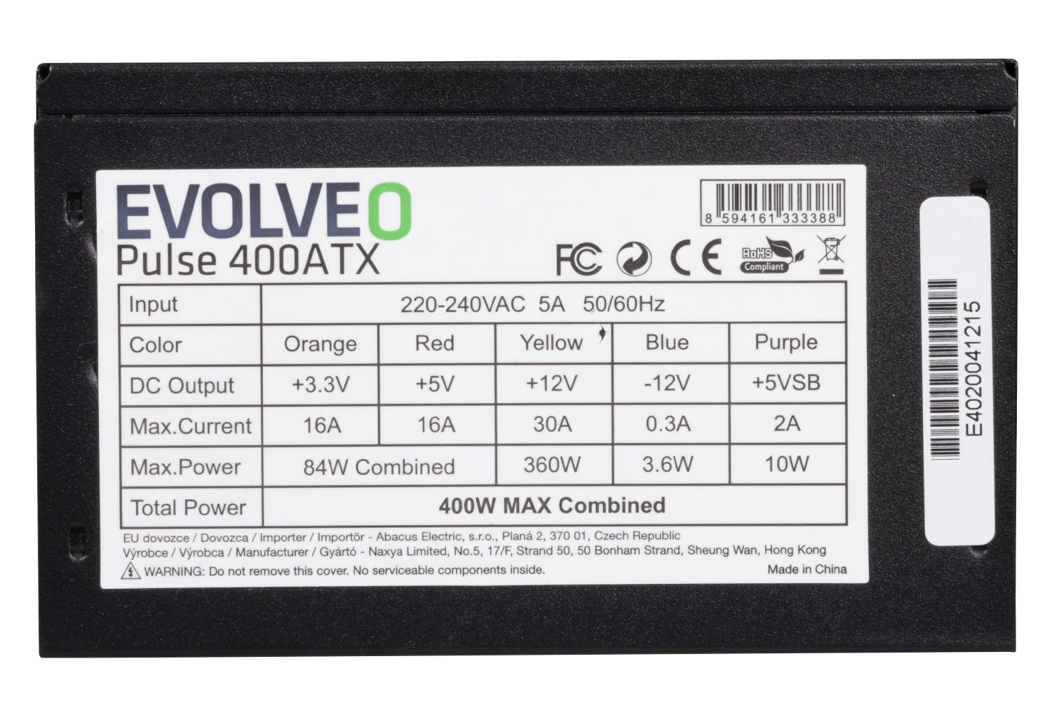 EVOLVEO Pulse 400, zdroj 400W, ATX, tichý, bulk, 3YRW 
