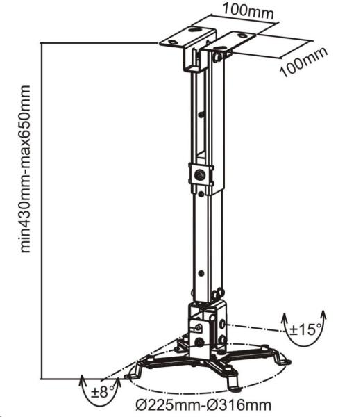 CONNECT IT Stropní držák projektoru P2 43-65cm,  naklápěcí (±30°,  max. 20kg)1