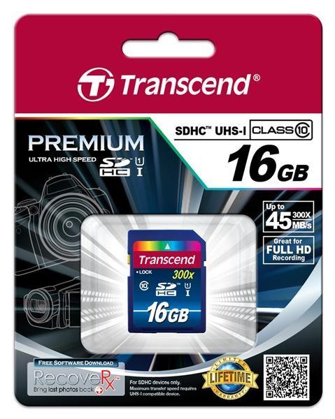 TRANSCEND SDHC Premium 16GB,  Class 10 UHS-I,  300X (45MB/ s)1