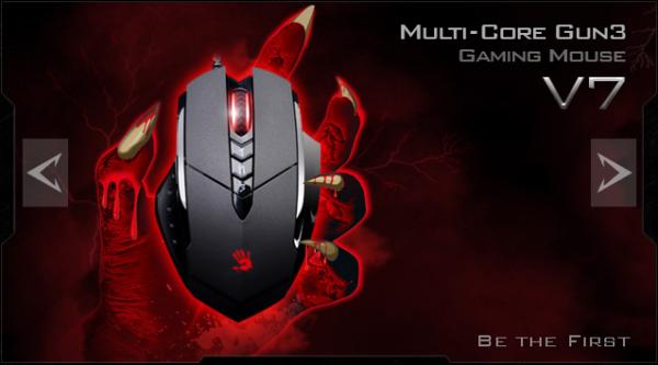 A4tech BLOODY V7 herná myš,  až 3200DPI,  technológia V-Track,  160KB pamäť,  USB,  CORE 2,  kovové podložky