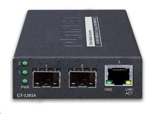 Planet GT-1205A Konvertor,  1x 10/ 100/ 1000Base-T RJ-45,  2x 100/ 1000Base-X SFP2