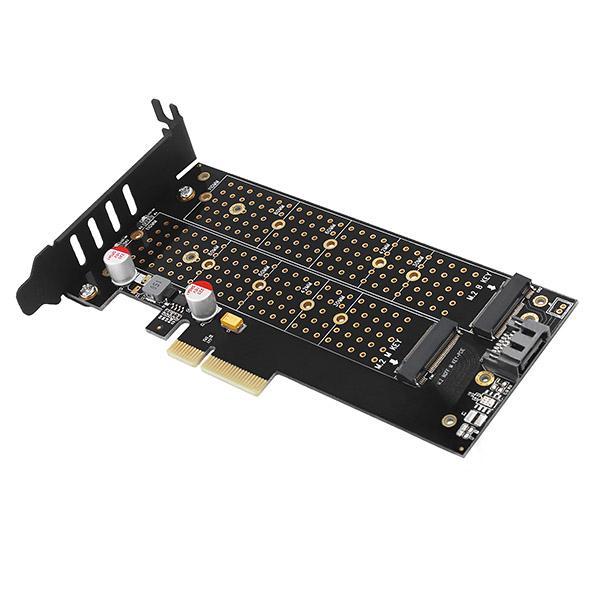 AXAGON PCEM2-DC,  PCIe x4 - M.2 NVMe M-key + SATA B-key slot adaptér,  chladič,  LP8