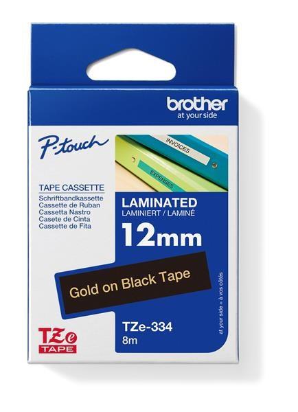 BROTHER TZE334 - 12 mm široká kazeta TZ, laminovaná TZE-334, čierne/ zlaté písmo