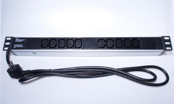 PREMIUMCORD Napájací panel pre 19" rack 1U,  10xIEC (C13),  2m kábel