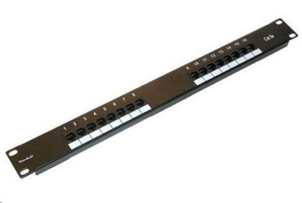 19" Patch panel XtendLan 16port,  UTP,  Cat5E,  30µm,  duální svorkovnice,  černý