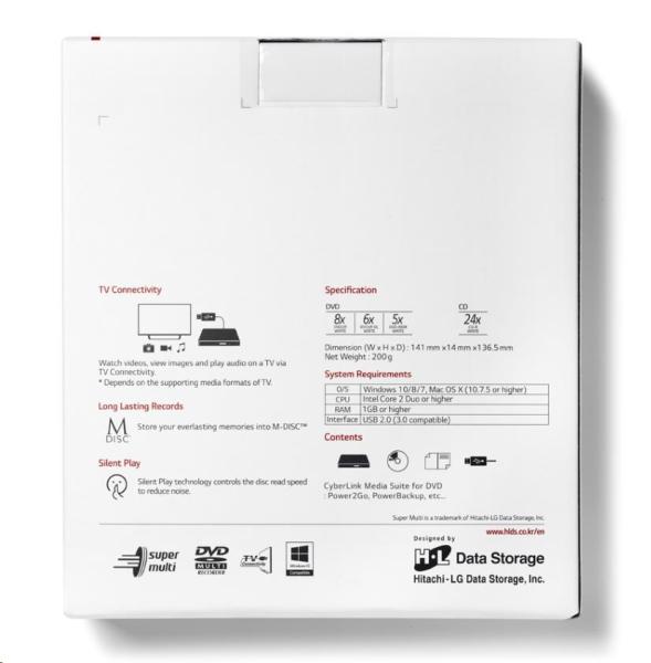 HITACHI LG - externá mechanika DVD-W/ CD-RW/ DVD±R/ ±RW/ RAM GP57ES40,  Slim,  Silver,  box+SW6